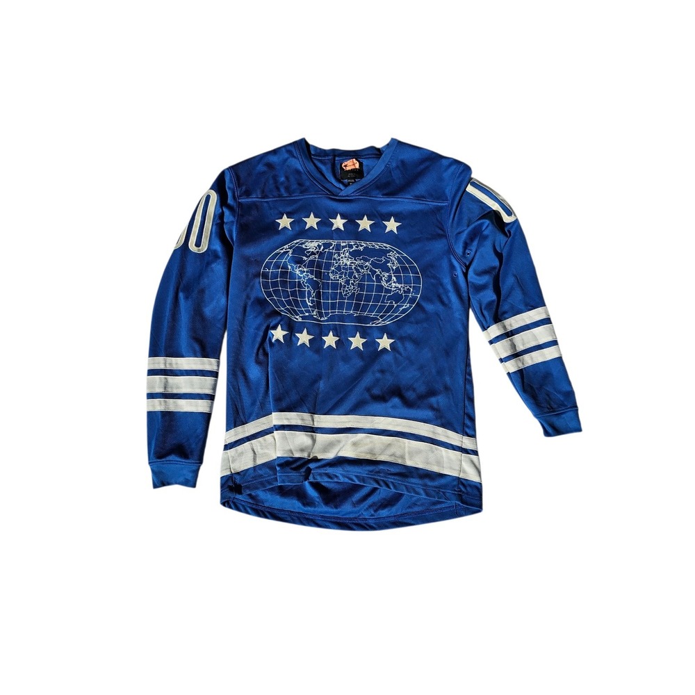 10 Deep VCTRY MCMXCV Men's Size 2XL Long Sleeve Blue & White World Map Jersey